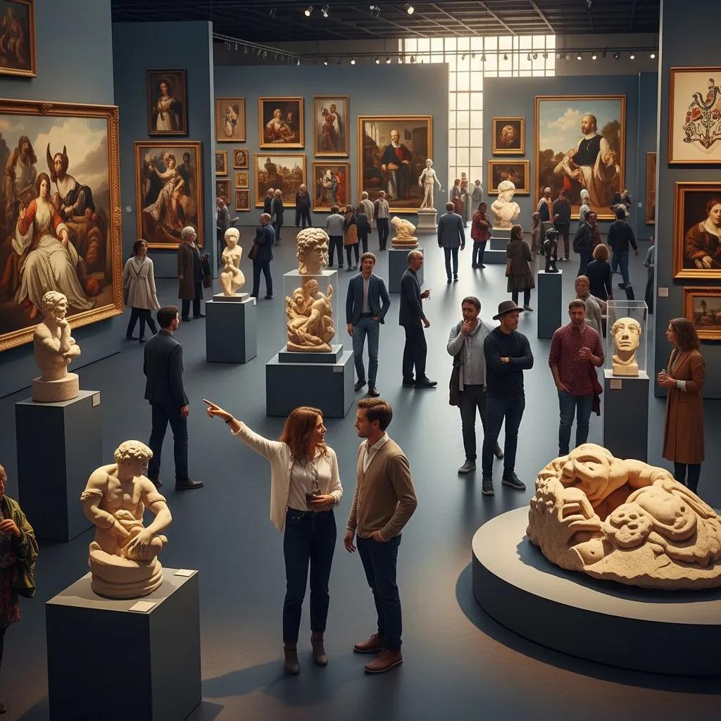 Diverse art pieces displayed in a gallery, highlighting cultural richness and artistic expression