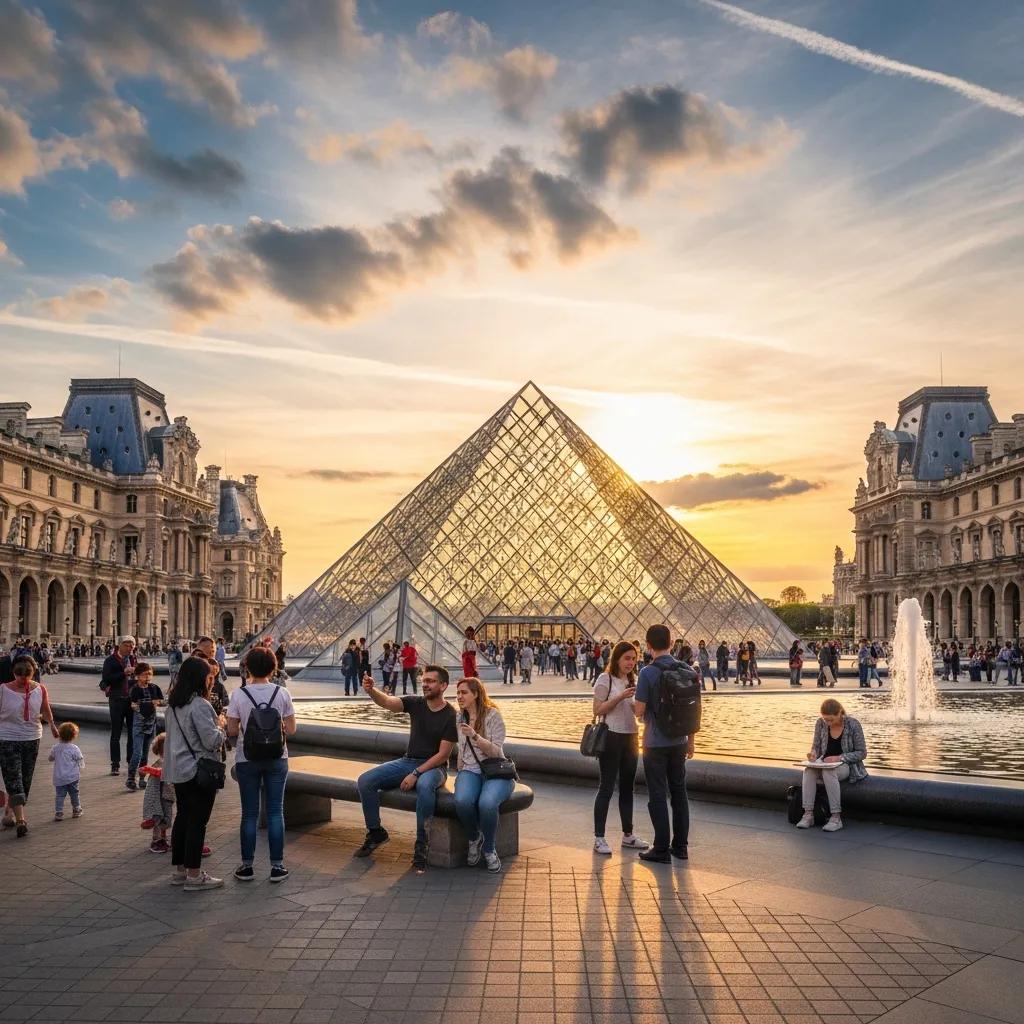 Visitors admiring the exterior of a famous art museum, representing cultural significance and diversity